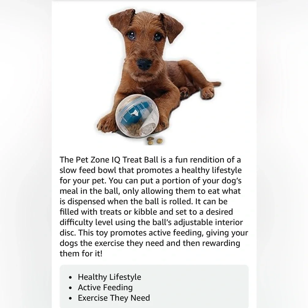 NWT Pet Zone IQ Treat Ball Activity Treat Dispenser Dog Toy.